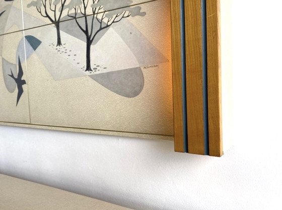 Image 1 of Credenza vintage e pezzo d'arte decorativa abbinato della nave da crociera "SS Rotterdam"