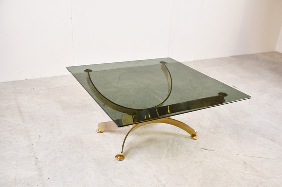 Image 1 of Mid Century Brass and smoked glass italian coffee table