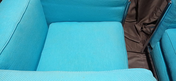 Image 1 of ALIVAR MVSEUM 2 set of 2 Celeste (Turquoise) Ribbed Cotton LC 2 Armchairs by Le Corbusier, P. Jeanneret, C. Perriand from 1989