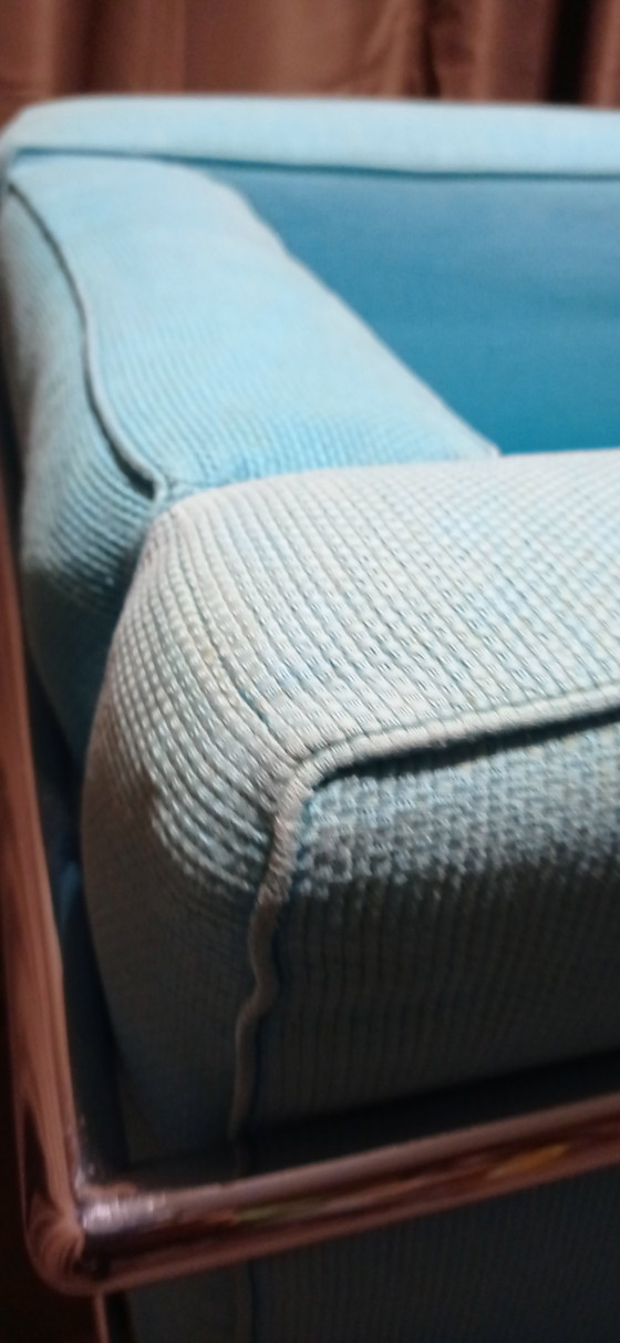 Image 1 of ALIVAR MVSEUM 2 set of 2 Celeste (Turquoise)  Ribbed Cotton LC 2 Armchairs by Le Corbusier, P. Jeanneret, C. Perriand from 1989