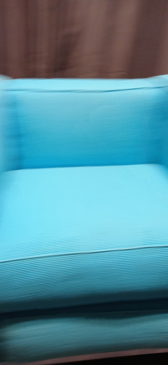 Image 1 of ALIVAR MVSEUM 2 set of 2 Celeste (Turquoise)  Ribbed Cotton LC 2 Armchairs by Le Corbusier, P. Jeanneret, C. Perriand from 1989