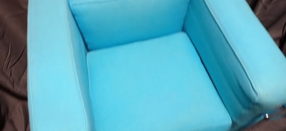 Image 1 of ALIVAR MVSEUM 2 set of 2 Celeste (Turquoise)  Ribbed Cotton LC 2 Armchairs by Le Corbusier, P. Jeanneret, C. Perriand from 1989