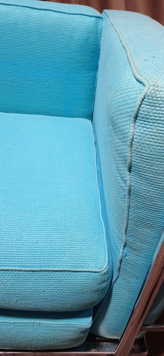 Image 1 of ALIVAR MVSEUM 2 set of 2 Celeste (Turquoise) Ribbed Cotton LC 2 Armchairs by Le Corbusier, P. Jeanneret, C. Perriand from 1989