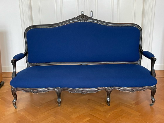 Image 1 of Antique sofa, royal blue upholstered