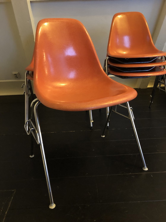 Image 1 of 6x Herman Miller Fiberglass DSS Stacking Chairs by Ray & Charles Eames