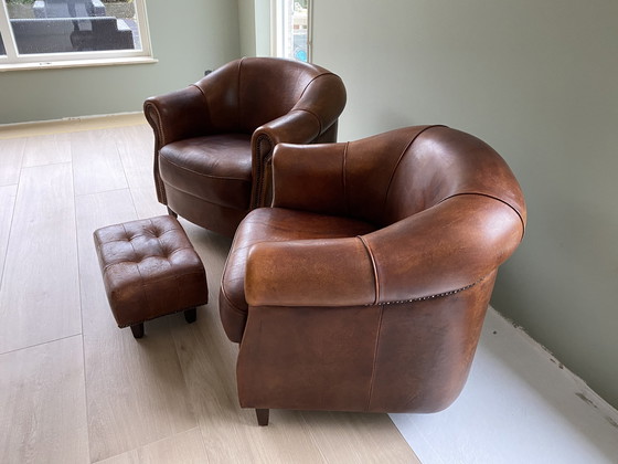 Image 1 of 2x Joris club armchairs + footstool