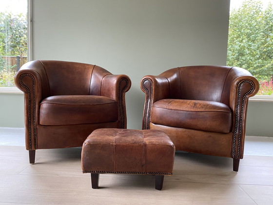 Image 1 of 2x Joris club armchairs + footstool