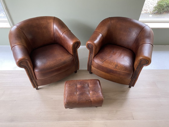 Image 1 of 2x Joris club armchairs + footstool