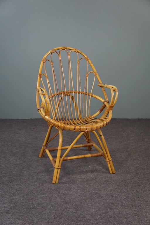 Rattan armchair with armrests, Dutch Design Style, 1950