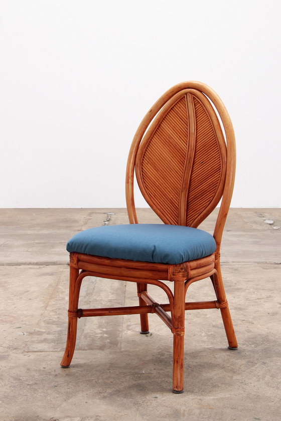 Image 1 of Bohemian Bamboo McGuire dining table set with 6 palm leaf chairs, 1960 France.