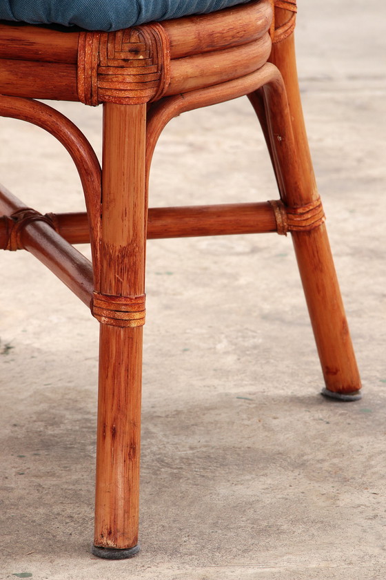 Image 1 of Bohemian Bamboo McGuire dining table set with 6 palm leaf chairs, 1960 France.