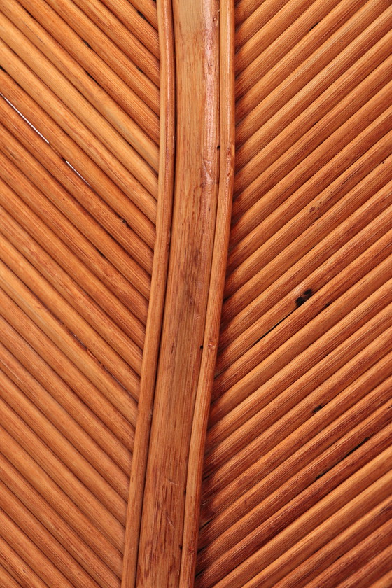 Image 1 of Table de salle à manger en bambou de Bohème Mcguire avec 6 chaises en feuilles de palmier, 1960 France.