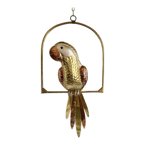 Sergio Bustamante Copper & Brass Parrot on Swing