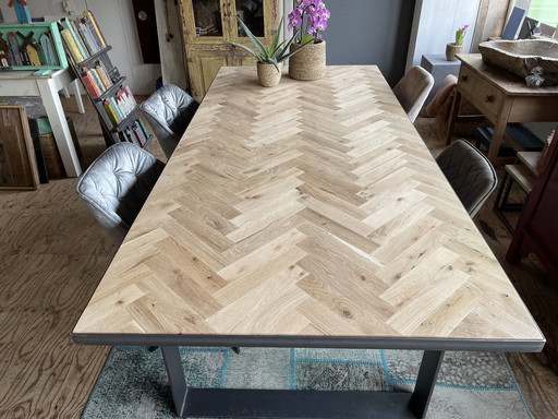Oak herringbone table