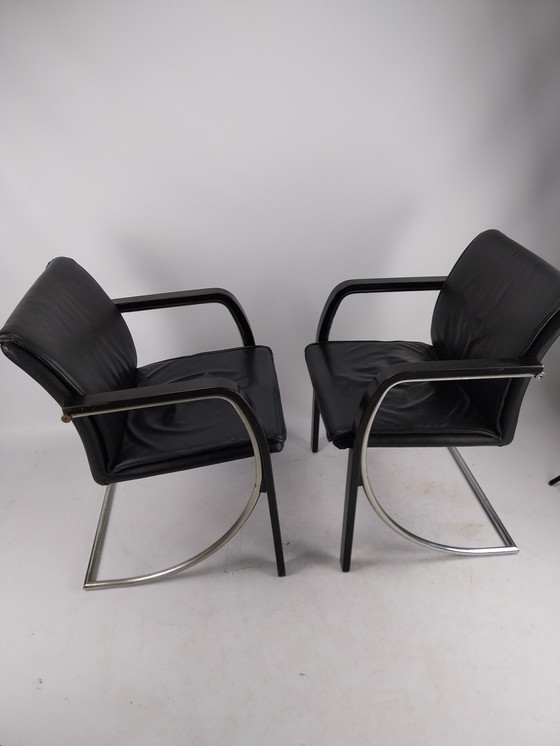 Image 1 of Set of 4 casala black leather diner chairs. By Jan Armgardt 1980s 