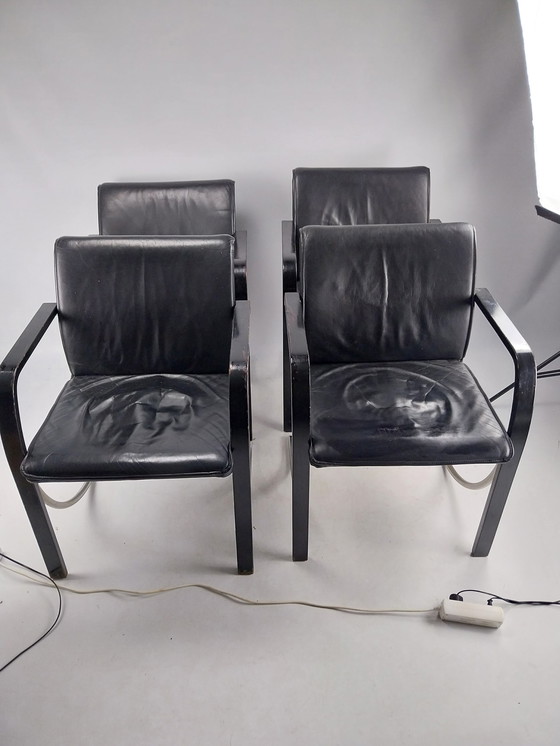 Image 1 of Set of 4 casala black leather diner chairs. By Jan Armgardt 1980s 