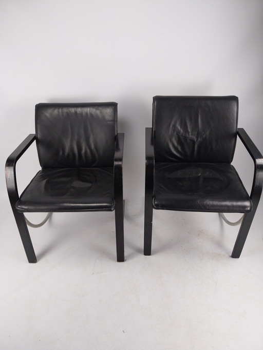 Set of 4 casala black leather diner chairs. By Jan Armgardt 1980s 