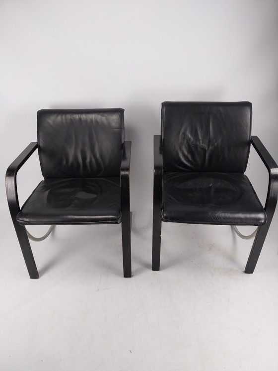 Image 1 of Set of 4 casala black leather diner chairs. By Jan Armgardt 1980s 