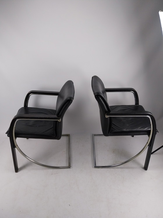 Image 1 of Set of 4 casala black leather diner chairs. By Jan Armgardt 1980s 