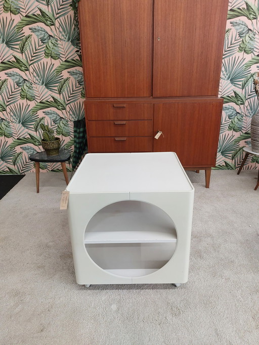 Space age table/cabinet/furniture on wheels white 70s