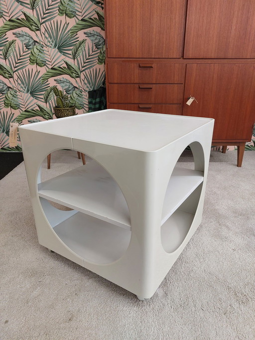 Space age table/cabinet/furniture on wheels white 70s