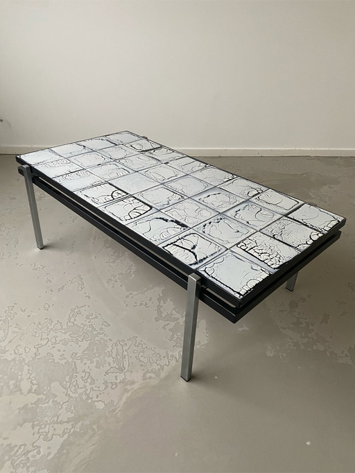 Tavolino da caffè in piastrelle di ceramica brutalista vintage