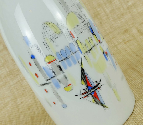 Image 1 of immense vase en porcelaine hutschenreuther 1950s peint à la main ville méditerranéenne