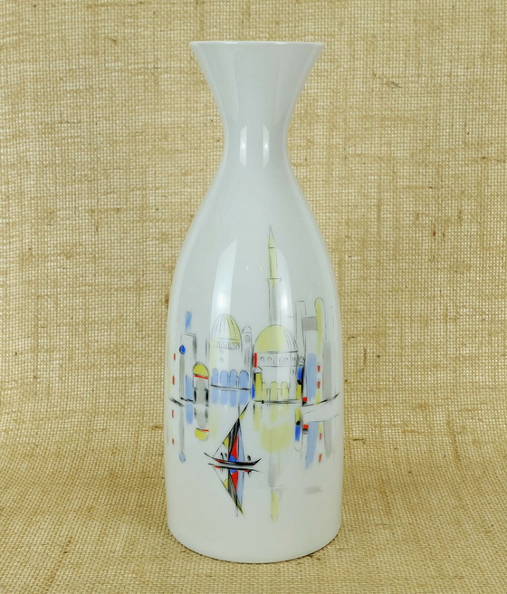 Image 1 of immense vase en porcelaine hutschenreuther 1950s peint à la main ville méditerranéenne