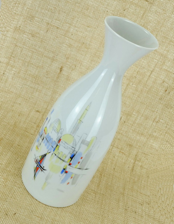 Image 1 of immense vase en porcelaine hutschenreuther 1950s peint à la main ville méditerranéenne