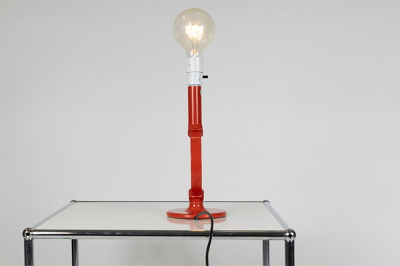 Image 1 of Lampada da tavolo Bjorn Wiinblad di Lyfa in legno color arancione, motivo nero e oro