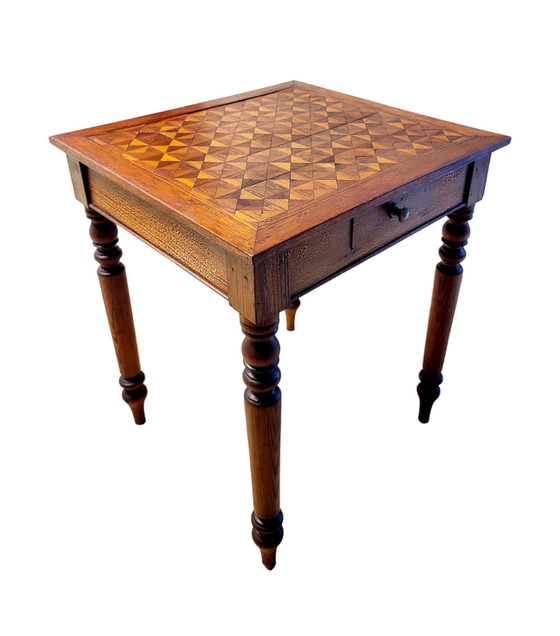 Image 1 of Square wooden side table or plant table, turned legs, country style, France.