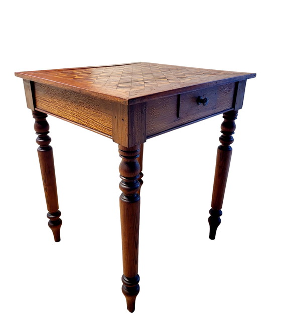 Image 1 of Square wooden side table or plant table, turned legs, country style, France.