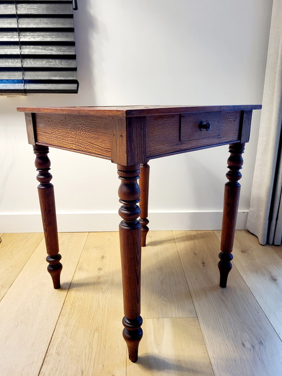 Image 1 of Square wooden side table or plant table, turned legs, country style, France.