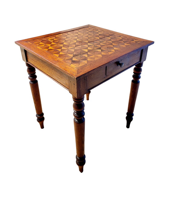 Image 1 of Square wooden side table or plant table, turned legs, country style, France.