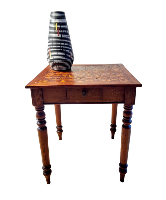 Image 1 of Square wooden side table or plant table, turned legs, country style, France.