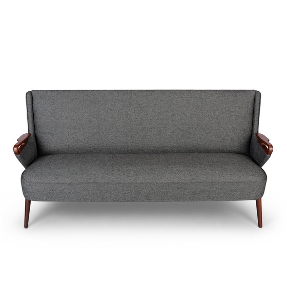 Image 1 of Dark gray reupholstered Brodersens 2.5 seater Mid-century design sofa, 1950s