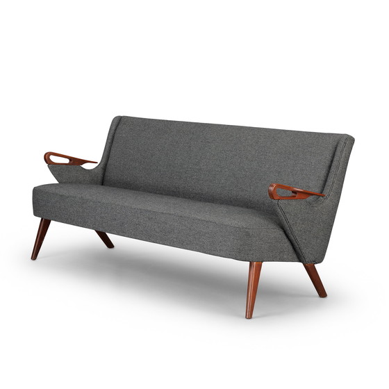 Image 1 of Dark gray reupholstered Brodersens 2.5 seater Mid-century design sofa, 1950s