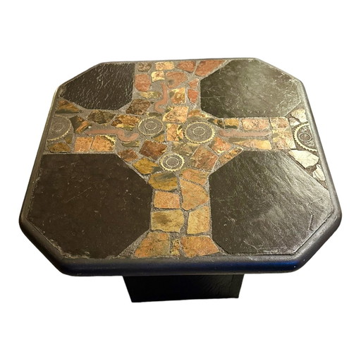 Table basse vintage en mosaïque brutaliste