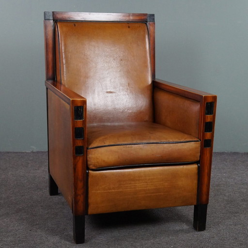 Sheep leather Art Deco design armchair