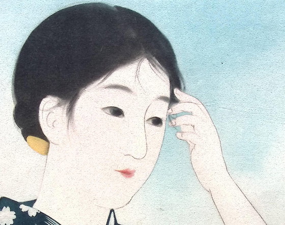 Image 1 of Lithographie de Ito Shinsui "Cent beautés en kimono léger teinté Takasago".