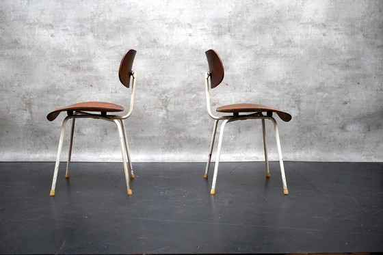 Image 1 of Mid Century Se68 Chaises d'appoint avec piétement blanc de Egon Eiermann pour Wilde & Spieth, lot de 2