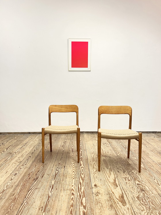 Image 1 of Pair of Danish Mid-Century Oak Dining Chairs #75, Niels O. Møller for J. L. Moller