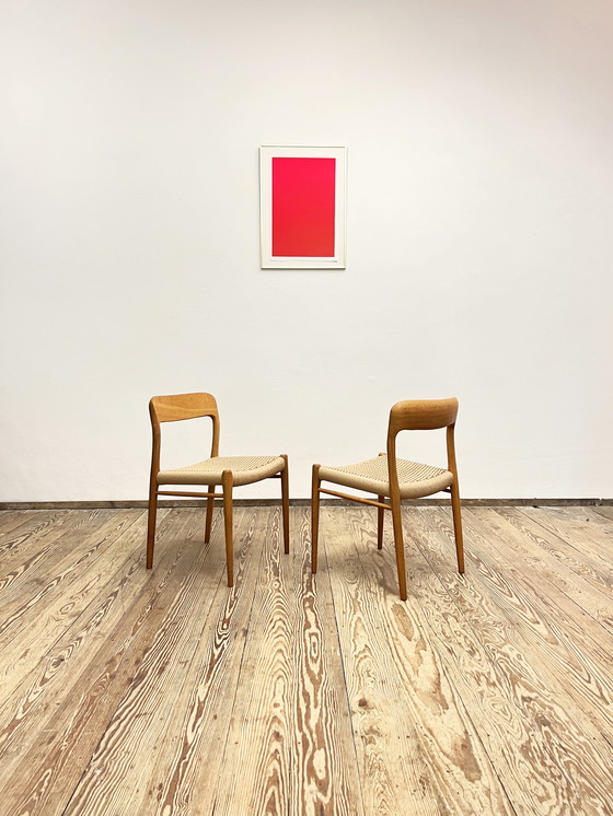 Image 1 of Pair of Danish Mid-Century Oak Dining Chairs #75, Niels O. Møller for J. L. Moller