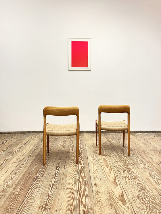 Image 1 of Pair of Danish Mid-Century Oak Dining Chairs #75, Niels O. Møller for J. L. Moller