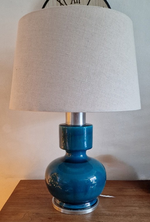 70s Italian ceramic table lamp Rimini blue