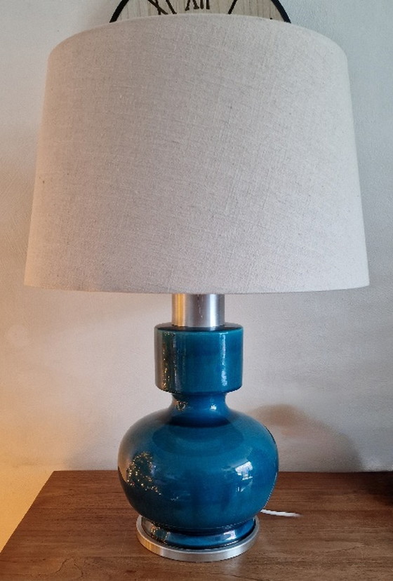 Image 1 of 70s Italian ceramic table lamp Rimini blue