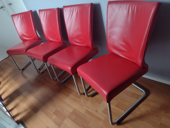 Image 1 of 4 red leather HVS dining chairs