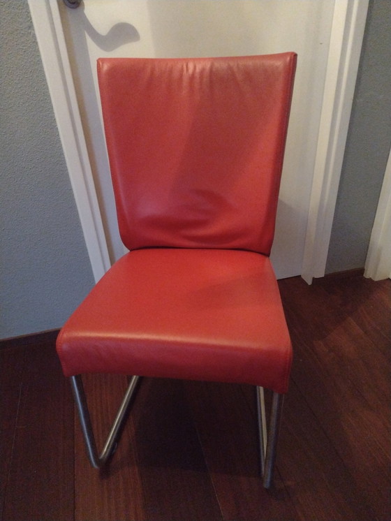 Image 1 of 4 red leather HVS dining chairs