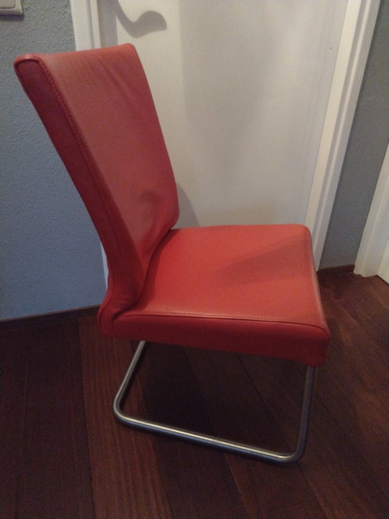 Image 1 of 4 red leather HVS dining chairs