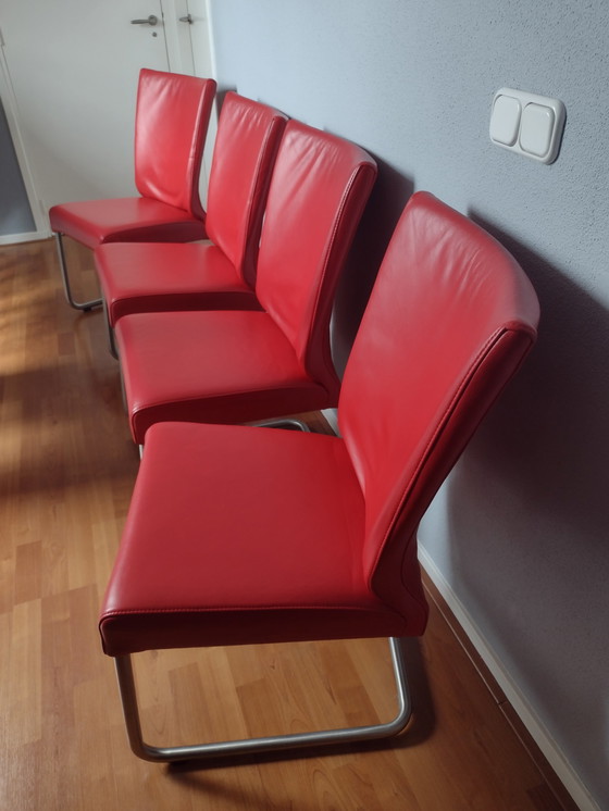 Image 1 of 4 red leather HVS dining chairs